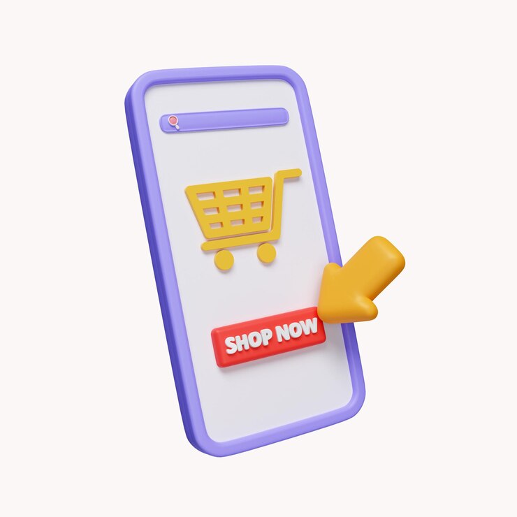 PSD shopping online 3d sul concetto di applicazione del telefono cellulare icona di promozione del marketing digitale isolata su sfondo bianco illustrazione del rendering 3d tracciato di ritaglio