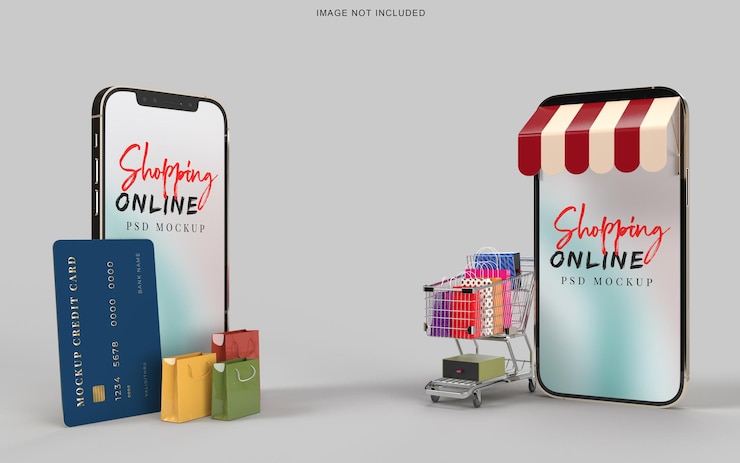PSD shopping online con modello di mockup di smartphone