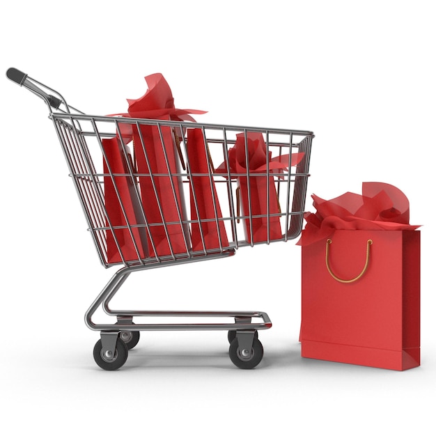 Shopping de vacances avec 3 sacs rouges Joie de saison capturée