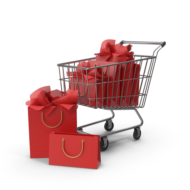 Shopping de vacances avec 3 sacs rouges Joie de saison capturée