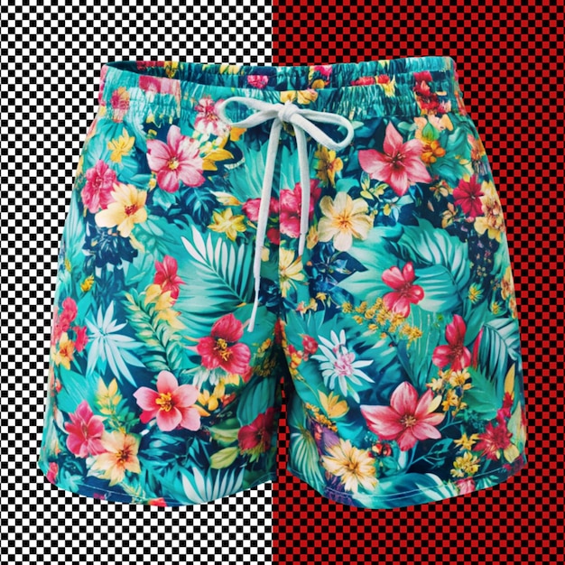 PSD shorts de maillot de bain à motif floral sur fond transparent