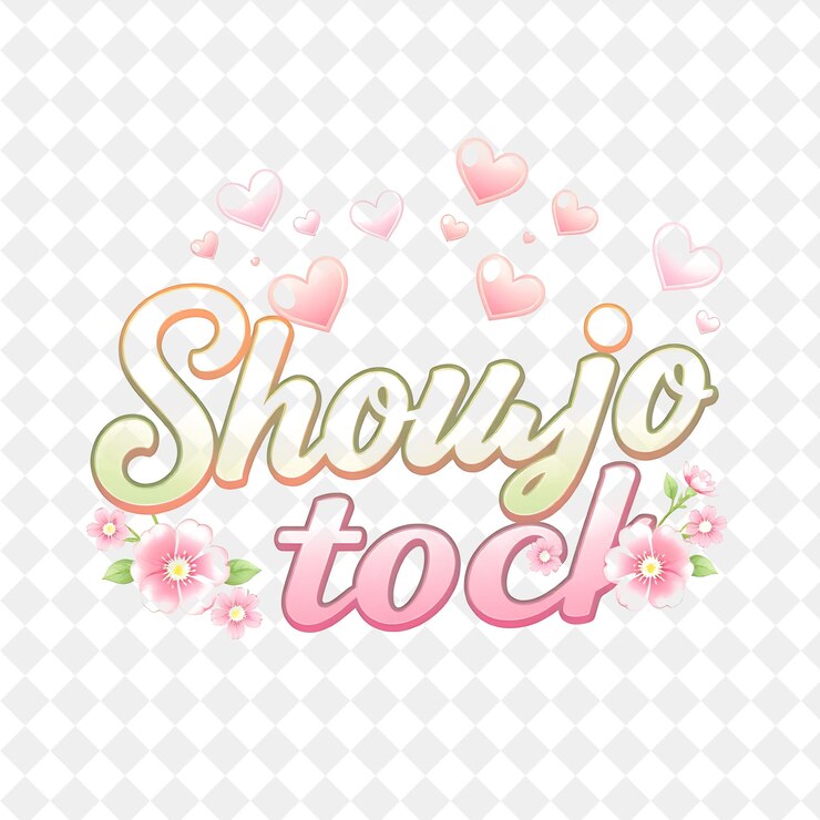 PSD shoujo text limited stock con corazones y flores relucientes el texto es elegante y curvo de color rosa suave