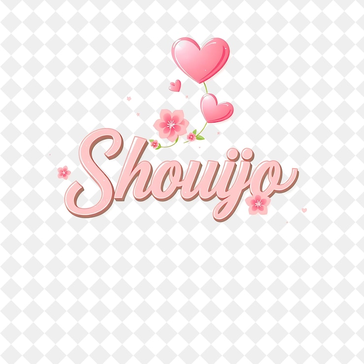 PSD shoujo text limited stock con corazones y flores relucientes el texto es elegante y curvo de color rosa suave