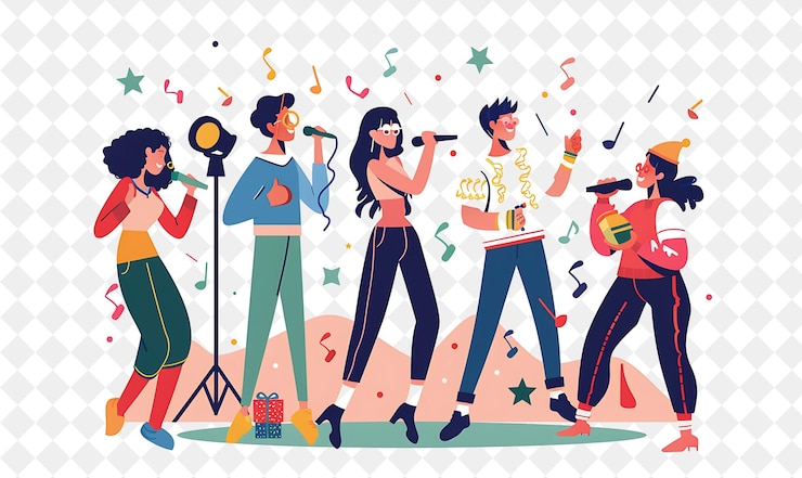 PSD show de comédia de natal com personagens realizando férias a ilustração design de arte de natal