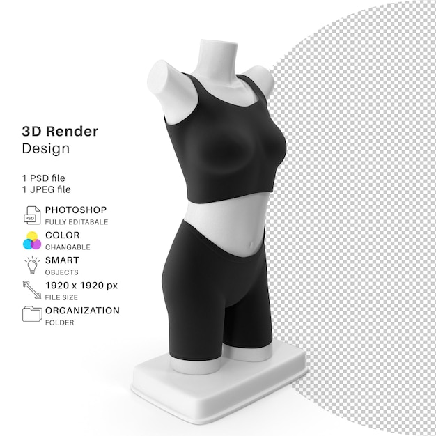 PSD showroom realista manequim vestido elegante modelagem 3d arquivo psd