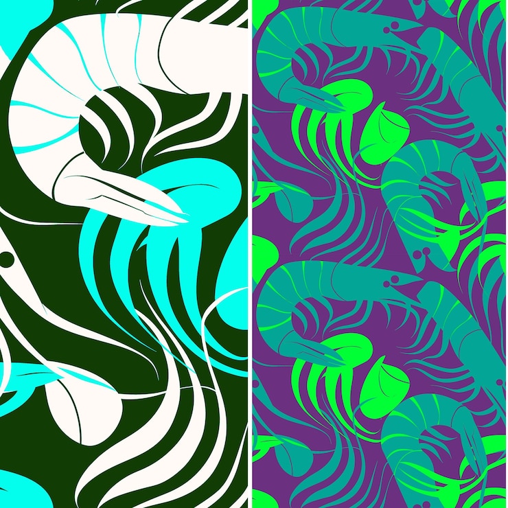 PSD shrimp with delicate silhouette organic minimal design and o nature pattern vector designs