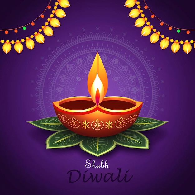 Shubh Happy Diwali Celebration Poster Design mit leuchtender realistischer Diya
