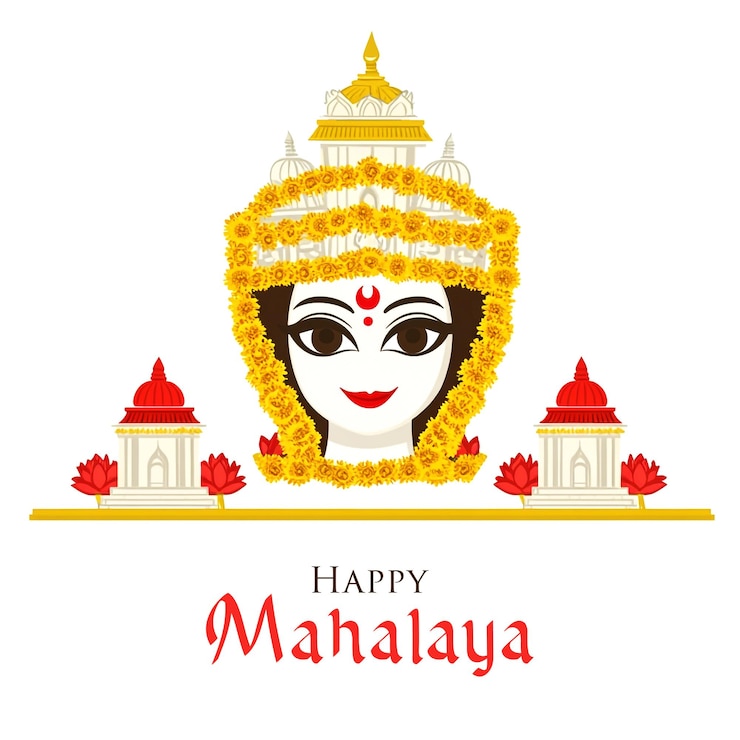 PSD shubho mahalaya bengali festival design con la dea durga faccia in felice durga puja subh navratri