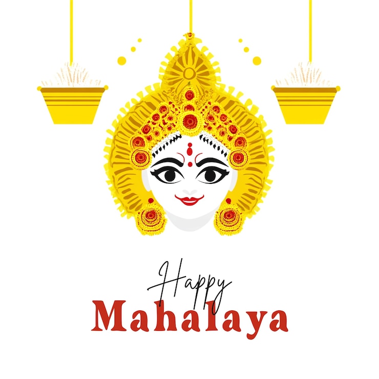 PSD shubho mahalaya diseño de festival bengalí con la diosa durga cara en feliz durga puja subh navratri