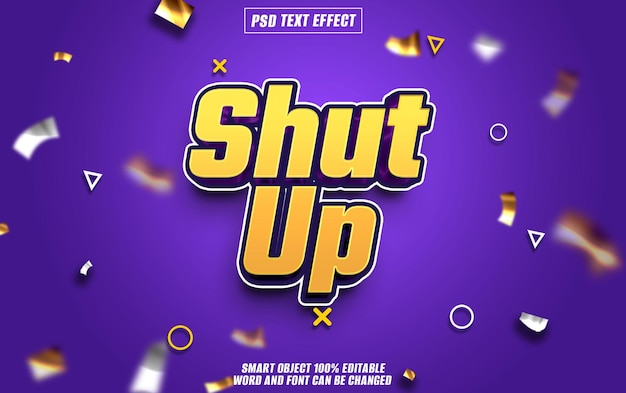 shut up text effect font editable typography 3d text