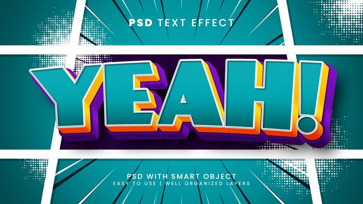 PSD sí, efecto de texto editable en 3d cómico con dibujos animados y estilo de texto divertido