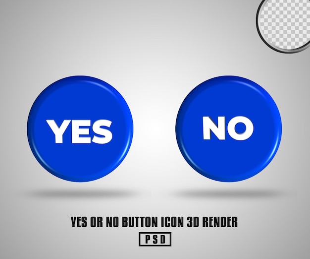 PSD sí o no icono de botón color azul 3d render