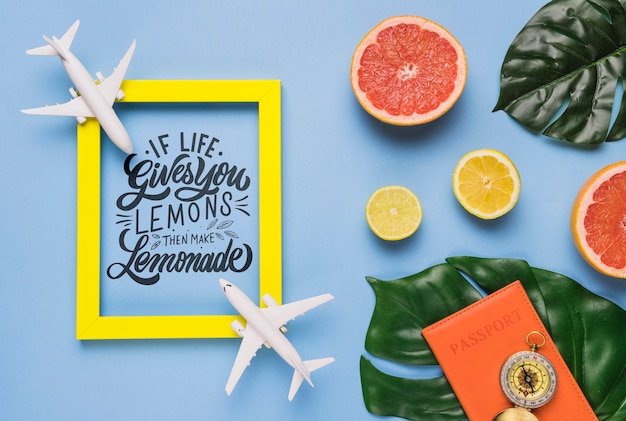 PSD si la vida te da limones, haz limonada, lettering o frase motivadora