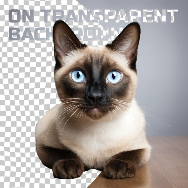 Siamesische Katze liegt auf einem durchsichtigen Hintergrund