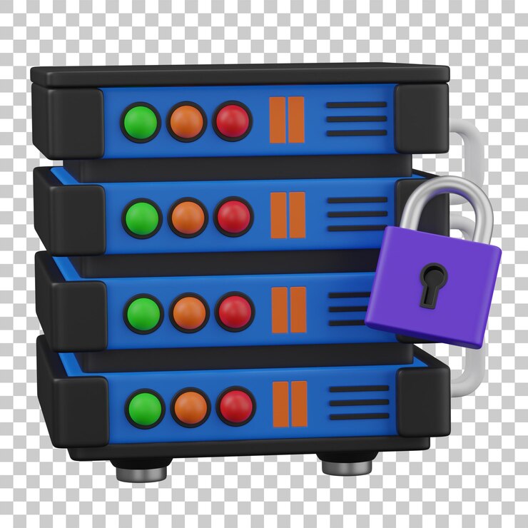 PSD sicherer daten-server-stack mit vorhängeschloss