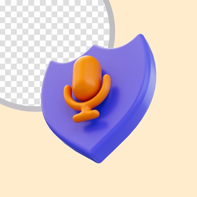Sicherheitsschild-Mikrofon-Symbol 3D-Renderkonzept für den Schutz von Broadcast-Gesprächen