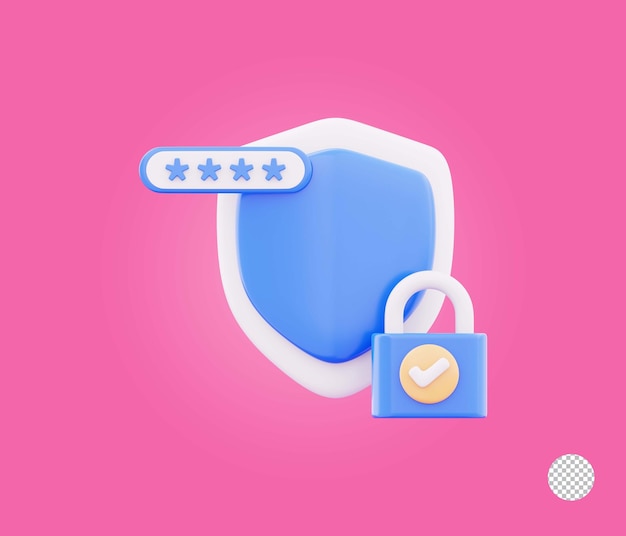 Sicherheitsvorhängeschloss mit Kontrollschild, das sicheres Datenschutz-Symbol darstellt 3D-Rendering
