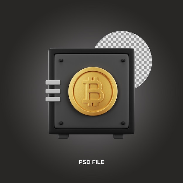 Sicuro bitcoin anteriore 3d illustrazione rendering 3d icona modificabile isolata