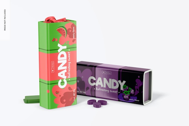 Side Slit Candy Boxes Mockup, stehend und fallengelassen