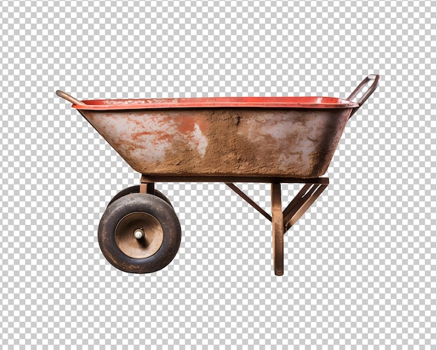 Sidepose de carrinho de mão velho vazio isolado png em fundo transparente