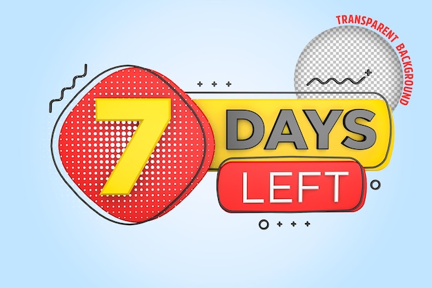 Sieben Tage verbleiben Countdown-Banner für verbleibende Tage in 3D Verkaufszeit zählt 3D-Rendering