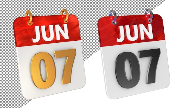 Siebente 7. Juni Datum 3D-Icon Isolated Gold amp Glossy 3D-Rendering