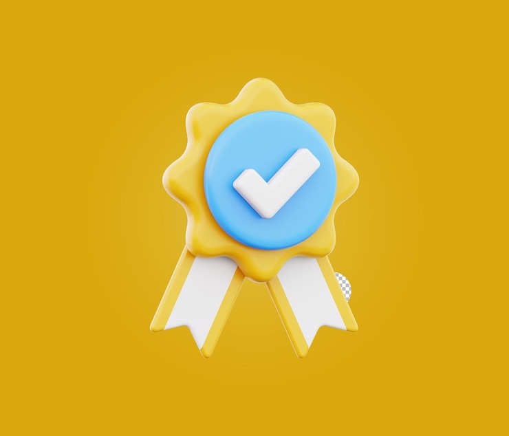 PSD siegermedaille-abzeichen meister-auszeichnung-medaille mit checkmark-konzept 3d-illustration