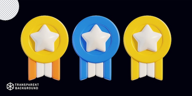 Siegermedaille mit Stern-Award-Icon-Set, 3D-Rendering