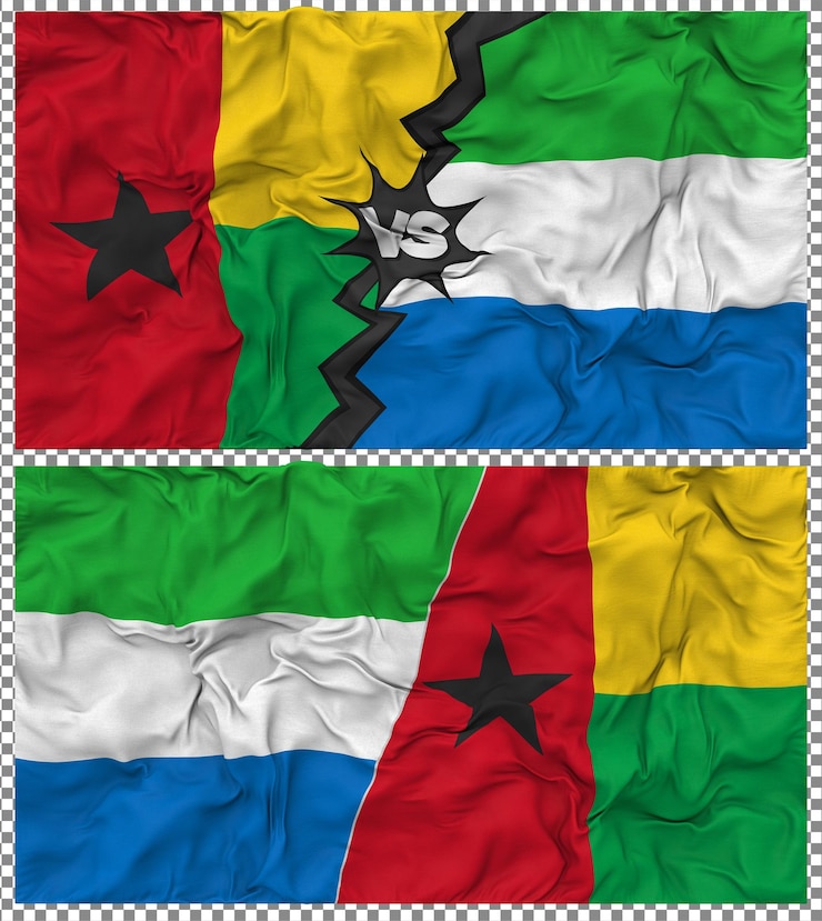 PSD sierra leona contra guinea bissau media bandera combinada con textura 3d de la tela de la bandera