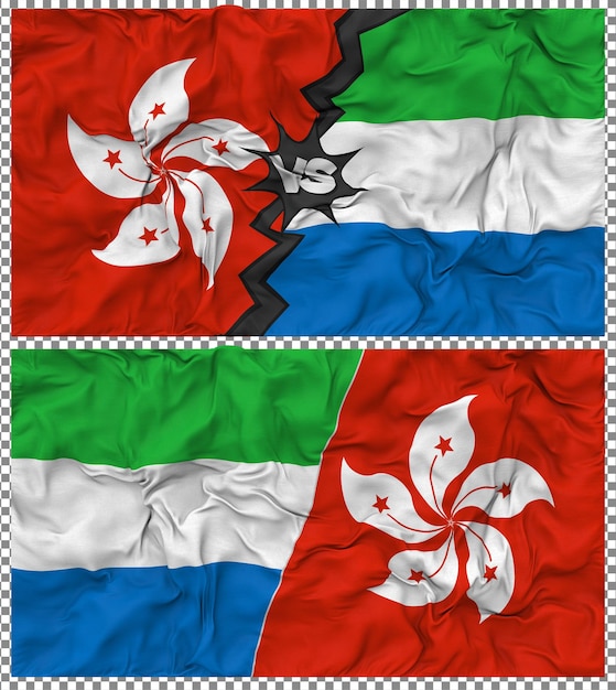 Sierra Leona contra Hong Kong Media bandera combinada con textura 3D de la tela de la bandera