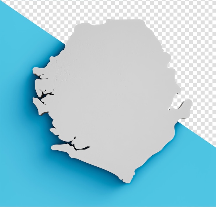 PSD sierra leona mapa topográfico 3d geografía cartografía y topología mar azul superficie ilustración 3d