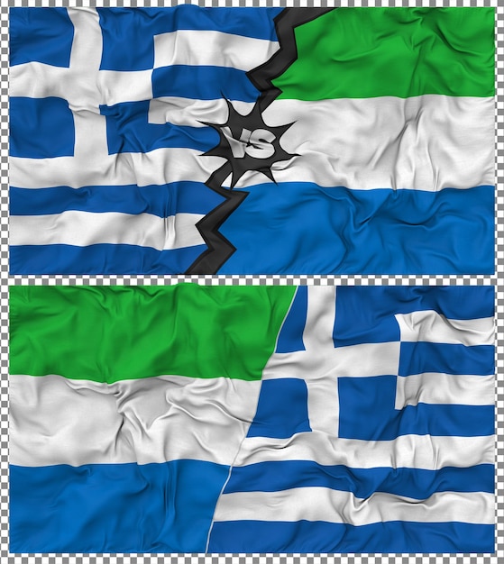 Sierra Leone contre la Grèce Half Combined Flag Cloth Bump Texture Rendering 3D