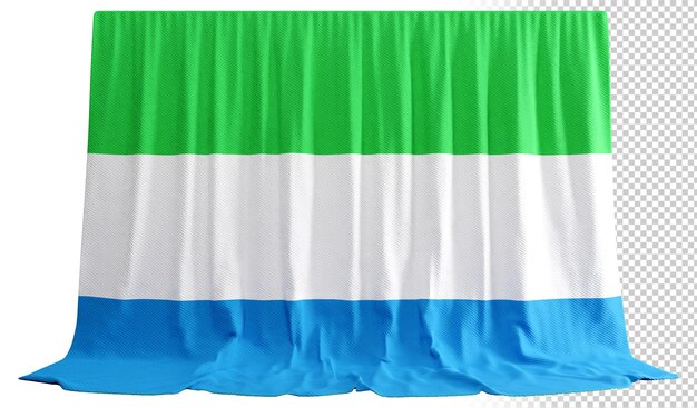 Sierra leone-flaggenvorhang in 3d-rendering, genannt flagge von sierra leone