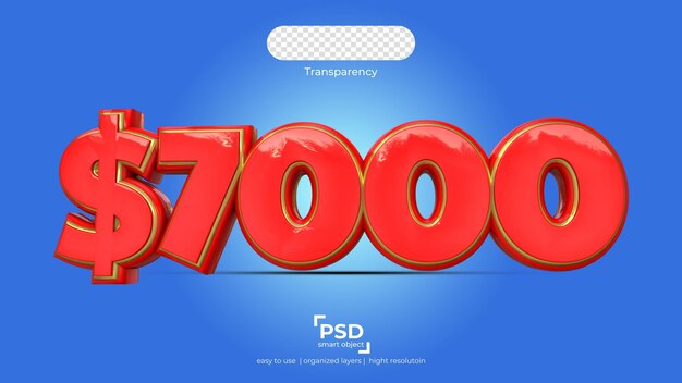 siete mil dólares en fondo de transparencia mejor renderizado 3D listo para usar con capa organizada