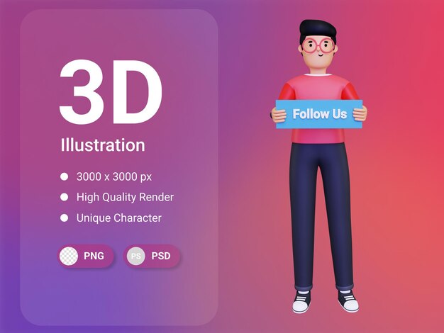 PSD siga-nos ilustração 3d do logotipo de marketing