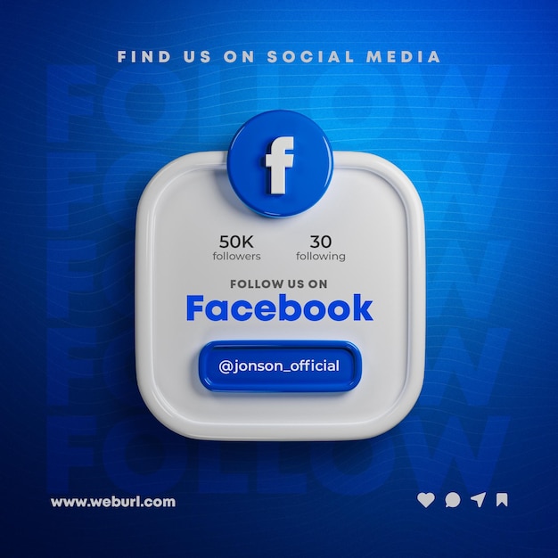Siga-nos nas redes sociais do facebook e publique o banner de renderização 3d