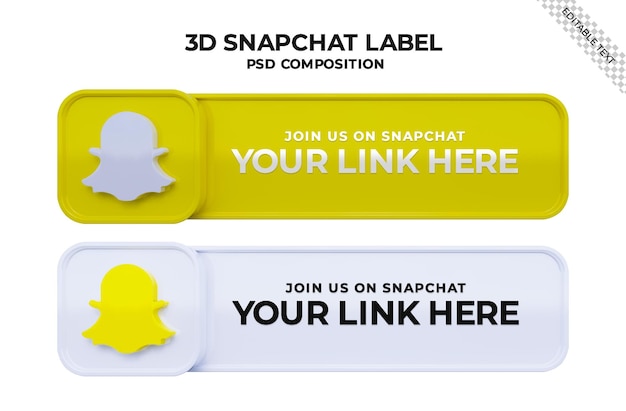 PSD siga-nos no banner quadrado de mídia social do snapchat com logotipo 3d e caixa de perfil de link