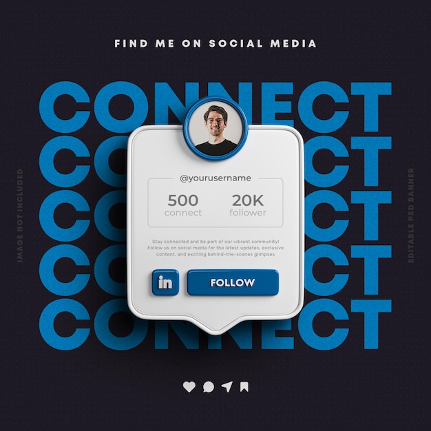 PSD siga-nos no linkedin nas redes sociais postar banner de renderização 3d