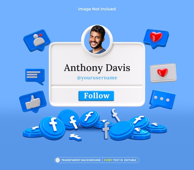 Siga-nos Renderização 3d de perfil editável do Facebook