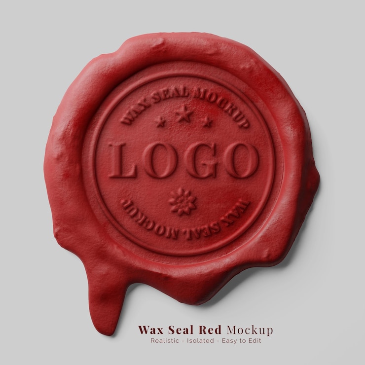 PSD sigillatura lettera vintage classica candela rossa gocciolante sigillo di cera timbro logo mockup