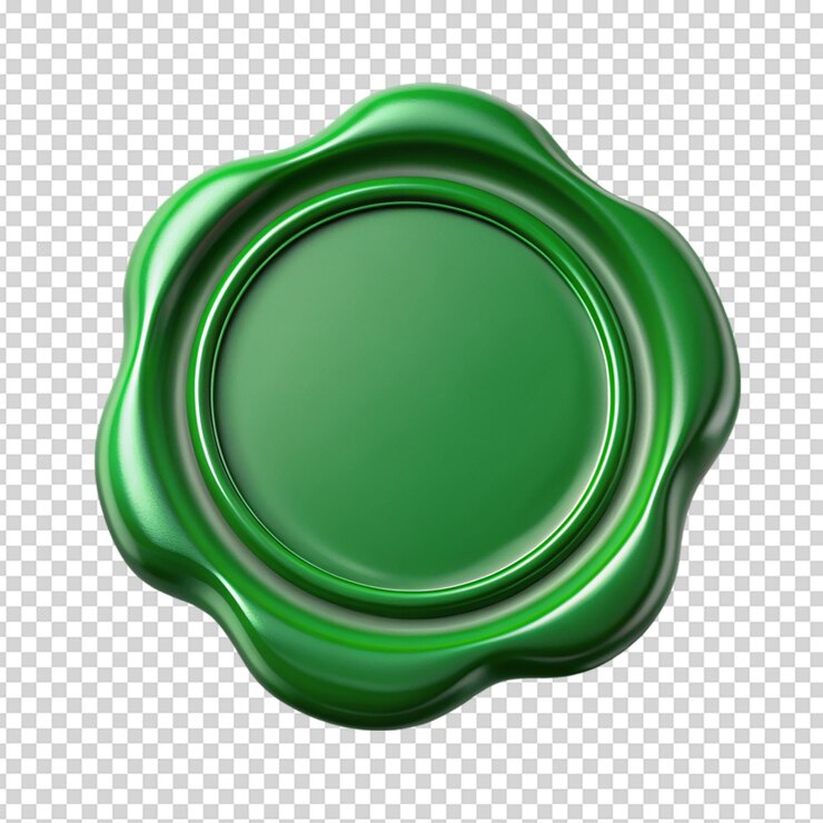 Sigillo di cera verde isolato su sfondo bianco