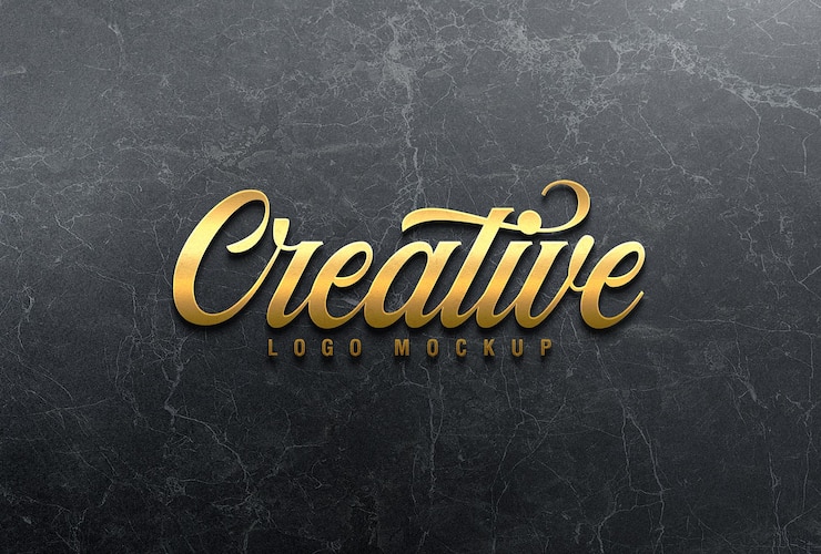 PSD signage mural en 3d avec une maquette de logo en or