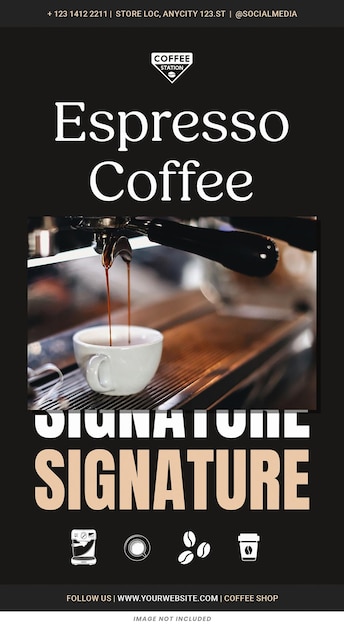 PSD signature espresso coffee cafetería de marca de las historias de instagram plantilla de diseño psd