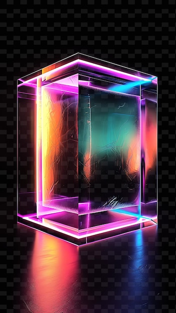 PSD signboard de cubo holográfico transparente com uma decoração de signboard criativa em forma de cubo bo y2k