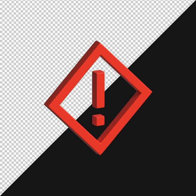 Signe d'avertissement 3D Marque d'exclamation rouge à l'intérieur d'un diamant