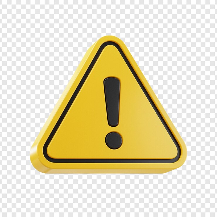 PSD signe d'avertissement triangle jaune avec point d'exclamation sur fond transparent