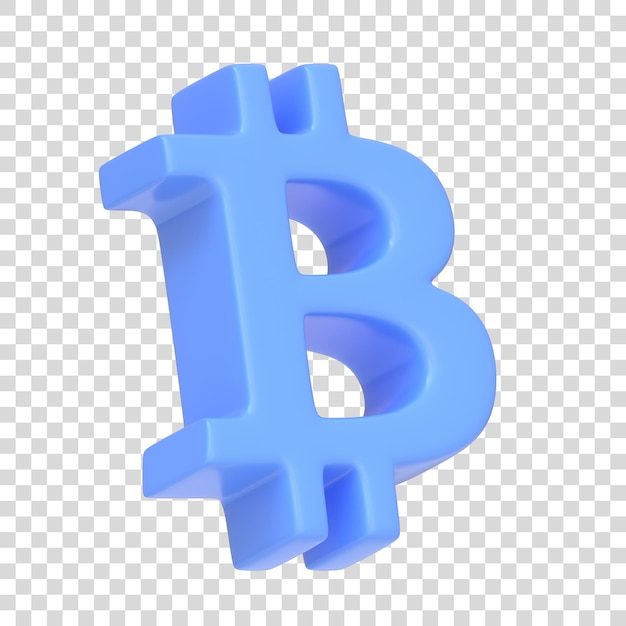 Signe bitcoin bleu isolé sur fond blanc signe d'icône 3D et symbole style minimal de dessin animé