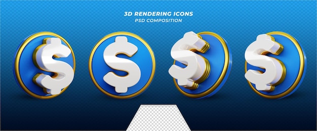 PSD signe dollar bleu rendu 3d