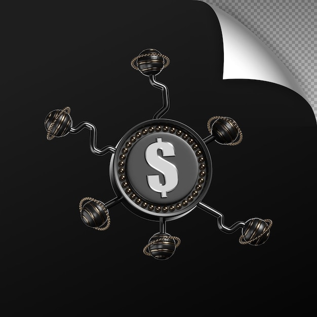 Le signe dollar du réseau financier se connecte aux sphères