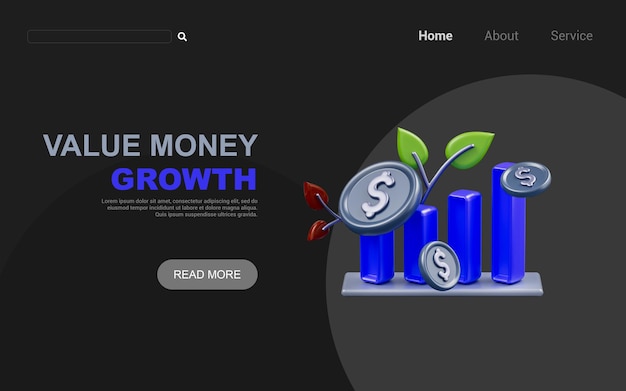 PSD signe dollar avec graphique linéaire sur fond sombre concept de rendu 3d pour la croissance financière